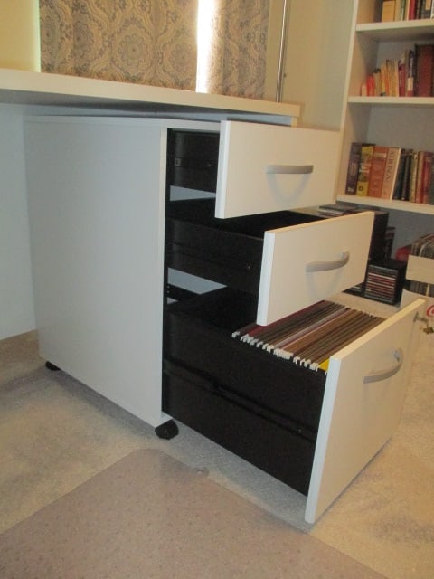 White L-Shape Desk with Bookcase Hutch, Letter Organizer, bbf Portable 3 Drawer - 11