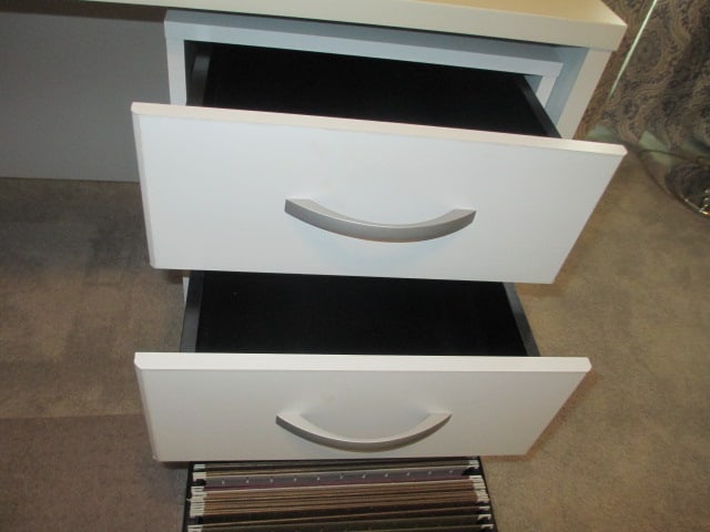 White L-Shape Desk with Bookcase Hutch, Letter Organizer, bbf Portable 3 Drawer - 12