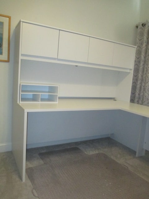 White L-Shape Desk with Bookcase Hutch, Letter Organizer, bbf Portable 3 Drawer - 2