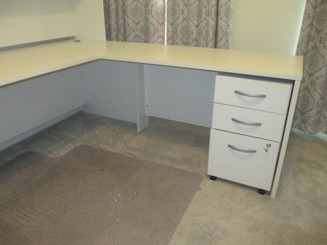 White L-Shape Desk with Bookcase Hutch, Letter Organizer, bbf Portable 3 Drawer - 3