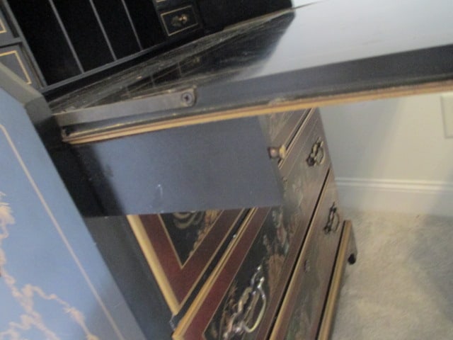 Ebonized Handpainted Chinoiserie Illuminated Secretary Bookcase - 8