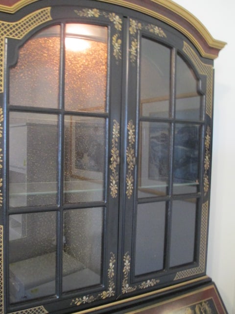 Ebonized Handpainted Chinoiserie Illuminated Secretary Bookcase - 9