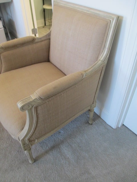 French Country Style Upholster Carved Wood Arm Chair - 2