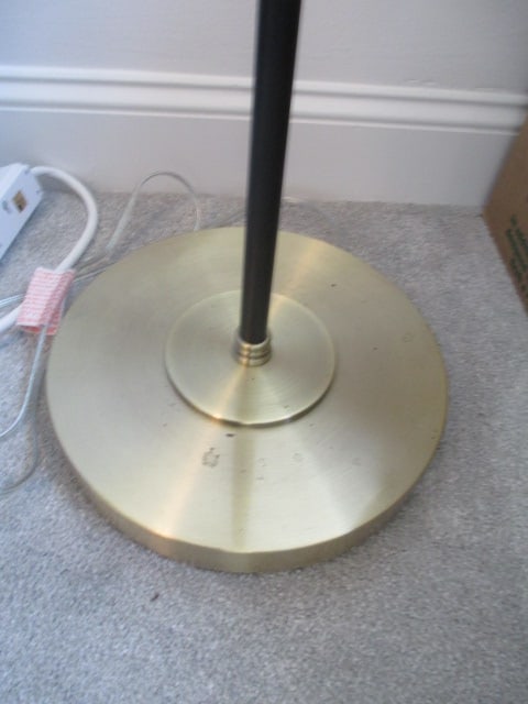 Brushed Brass and Black Floor Lamp with Grey Fabric Shade - 2