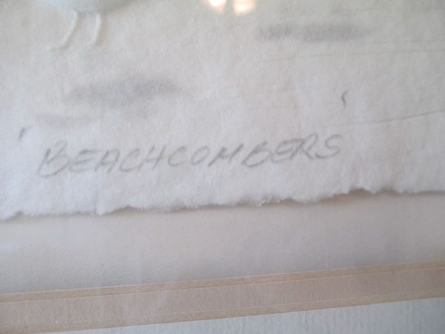 Pencil Signed and Titled Cast Paper Relief "Beachcombers" Watercolor Hand-Textured Fiber Art - 3