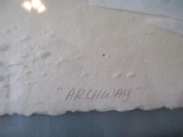 Pencil Signed and Titled Cast Paper Relief "Archway" Watercolor Hand-Textured Fiber Art - 3