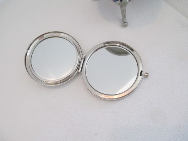 Enameled and Jeweled Musical Egg Carousal, Blue Bird Pill Box and Jeweled Mirror Compact - 3