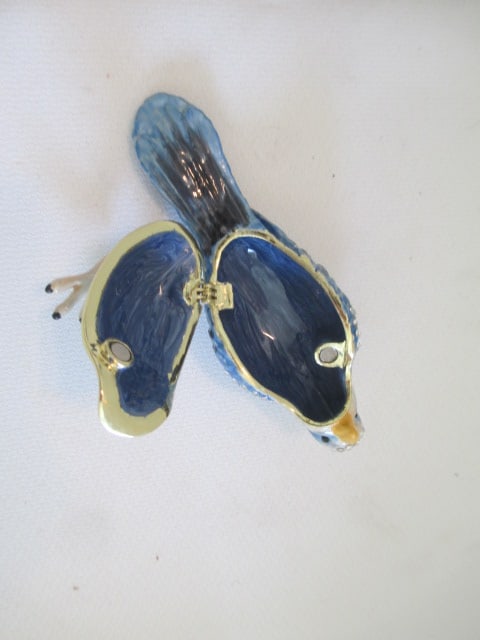 Enameled and Jeweled Musical Egg Carousal, Blue Bird Pill Box and Jeweled Mirror Compact - 7