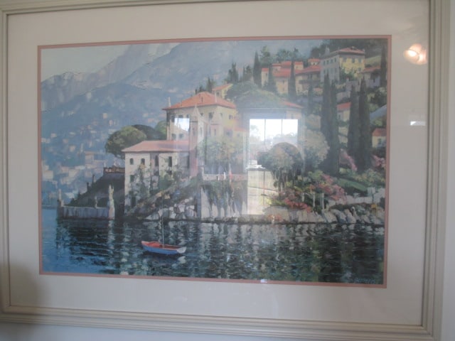 Framed and Matted Mediterranean Villa Landscape by Beirens: 41" x 30 1/2", Local Pickup Only 