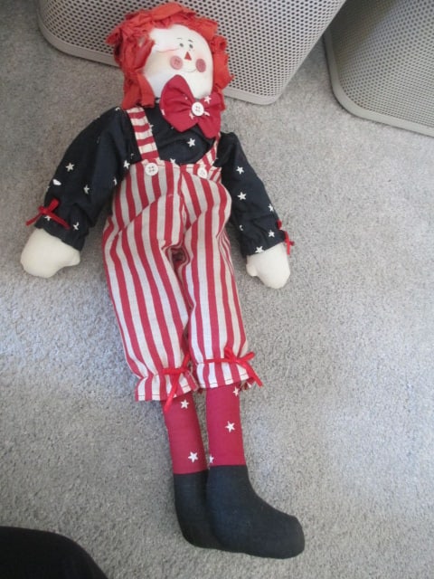 Folk Art Rag Doll, Diorama, Button Doll, Miniature Doll Chair, Handpainted - 4