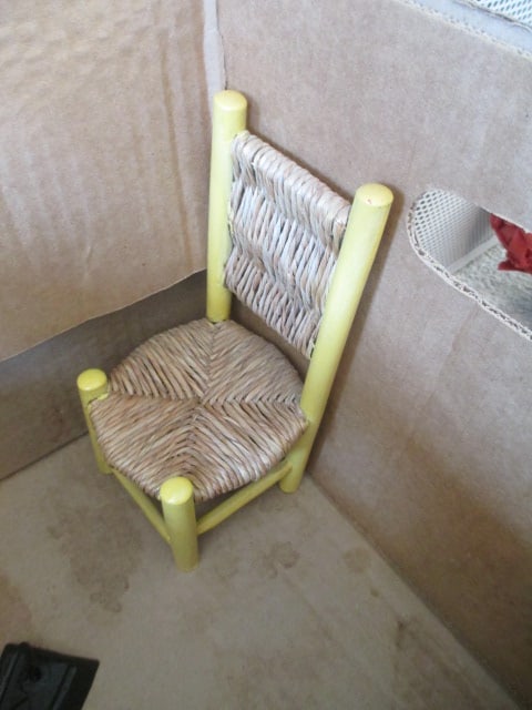 Folk Art Rag Doll, Diorama, Button Doll, Miniature Doll Chair, Handpainted - 7