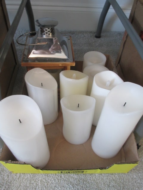 Grouping of LED Pillar Candles and Lantern: Local Pickup Only 