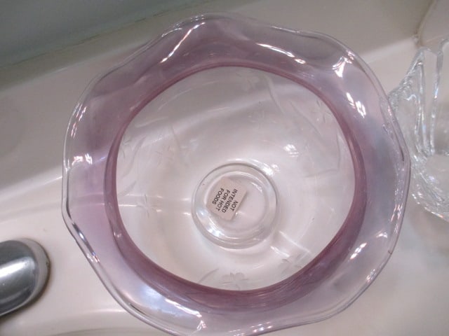 Orrefors Signed Crystal Bonbon Dish and Pink Ombre Ruffle Bowl Vase - 5