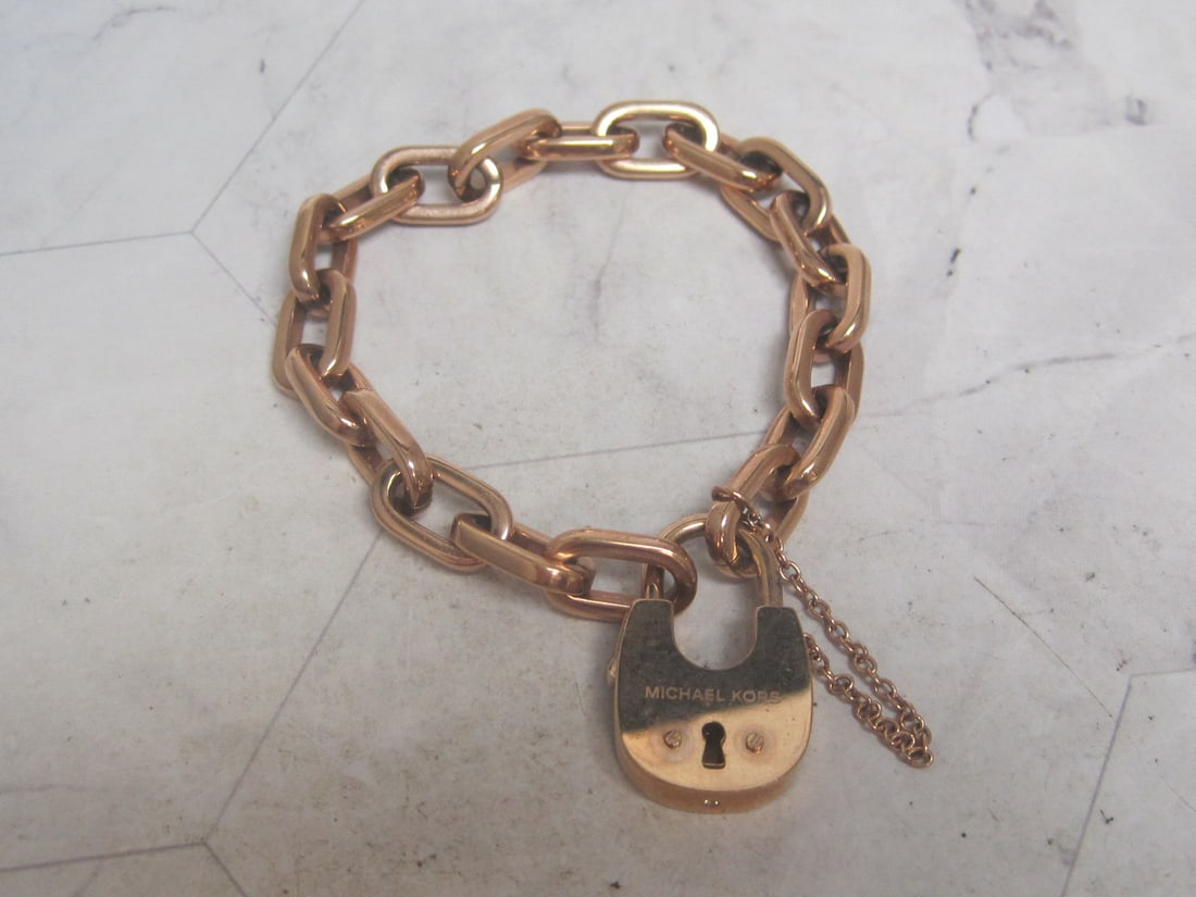 8" Michael Kors Rose Gold Plated Padlock Bracelet: .