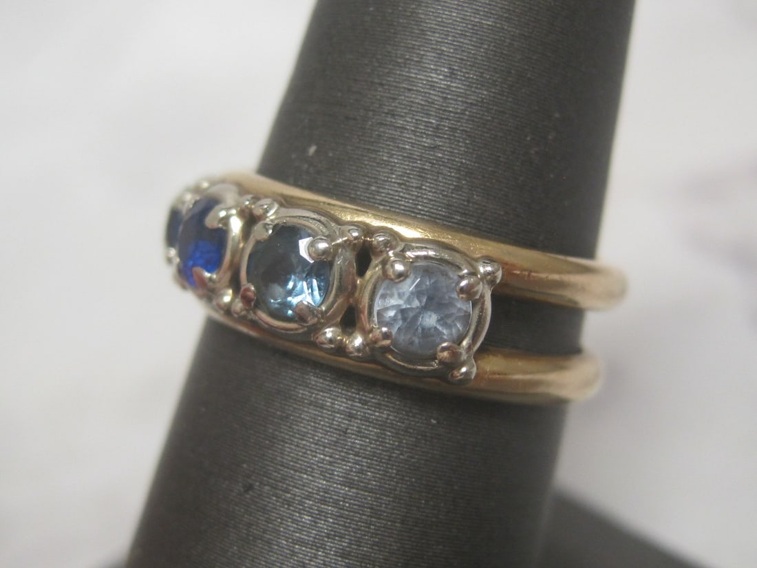 14k Gold Double Band Ring with 5 Gemstones - 2