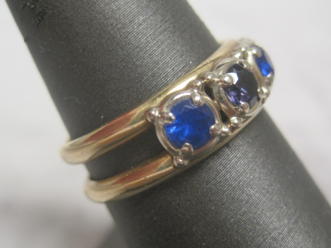 14k Gold Double Band Ring with 5 Gemstones - 3