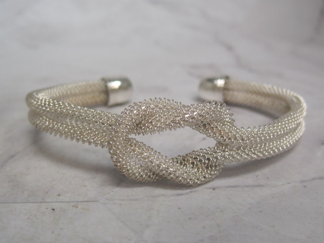 Sterling Silver Mesh Knot Cuff Bracelet: Weighs 13.6 grams 