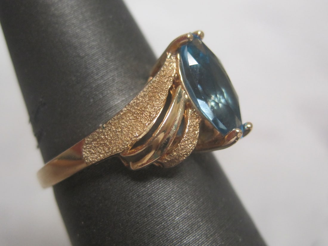 14k Gold Aquamarine Marquise Ring - 3