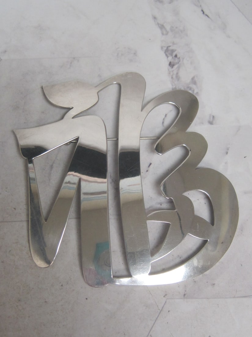 Sterling Silver Huge Kanji Japanese Character "Good Fortune" Brooch (1 of 6)