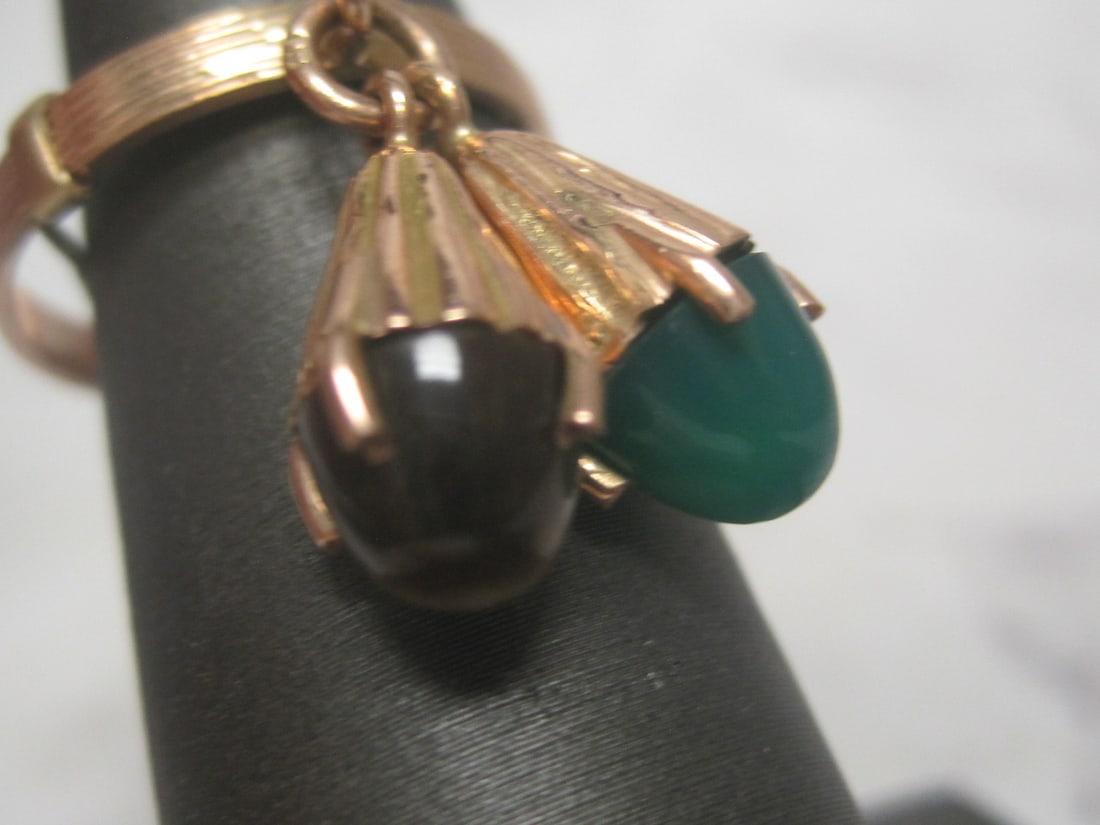 Rare 12k Gold Egyptian Dangle Ring with Size Spacer - 2