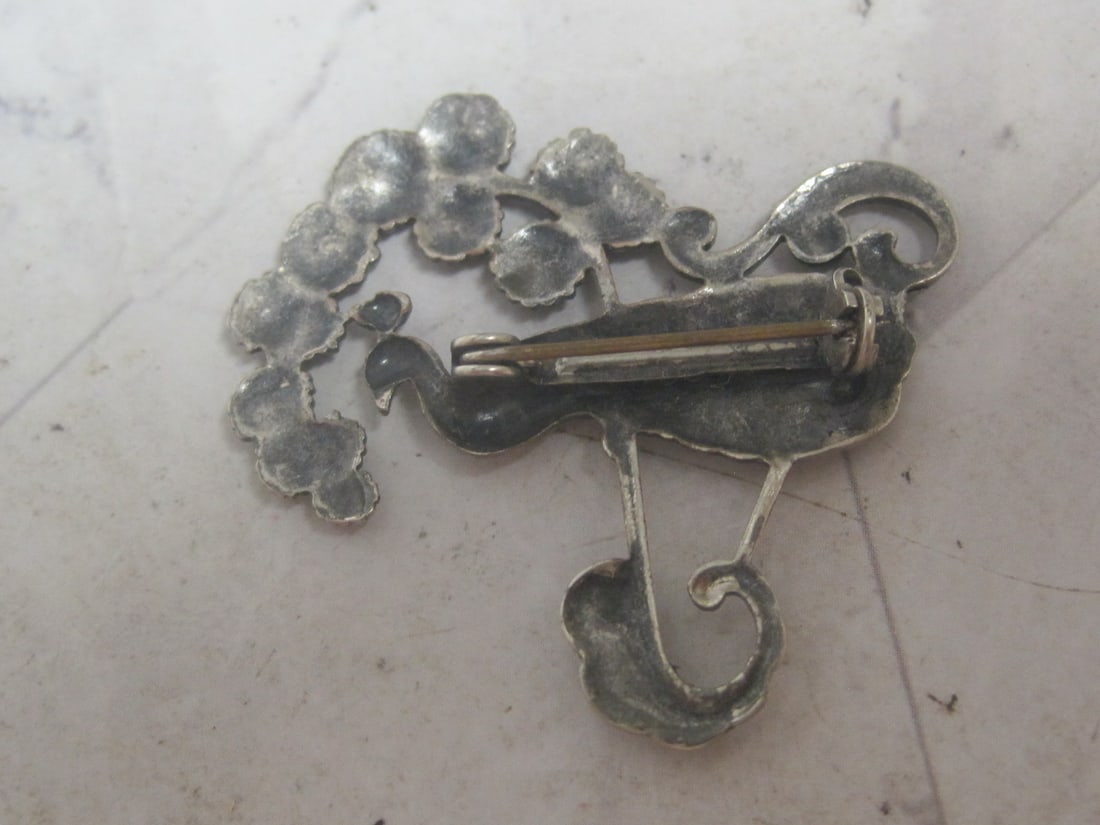 1930's-1940's Sterling Silver Peacock Brooch - 3