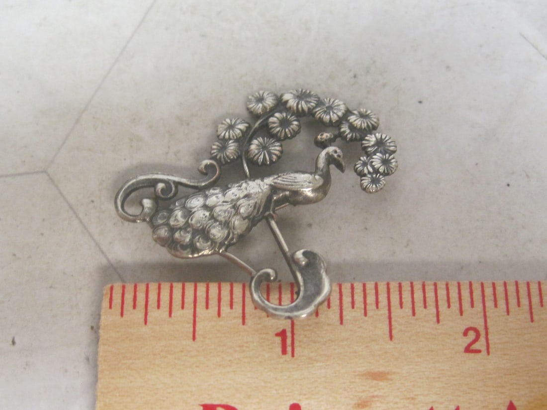 1930's-1940's Sterling Silver Peacock Brooch - 4