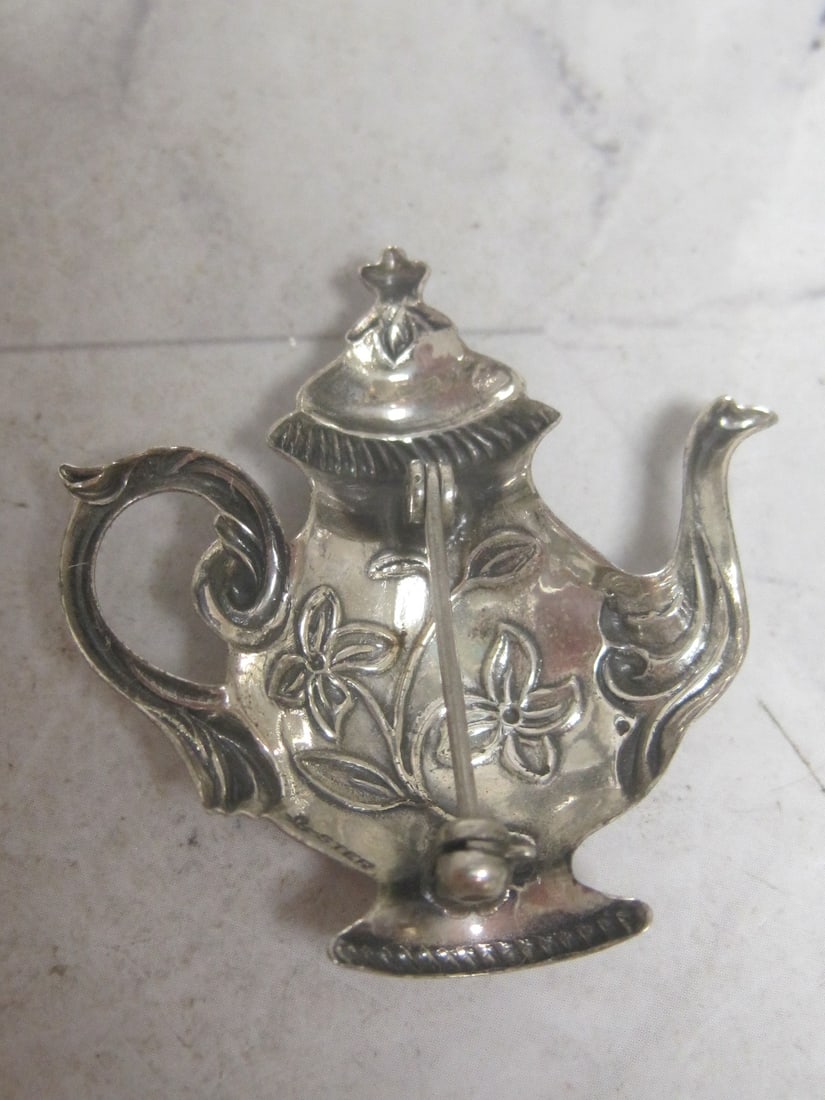 1930's-1940's Sterling Silver Teapot Brooch - 4