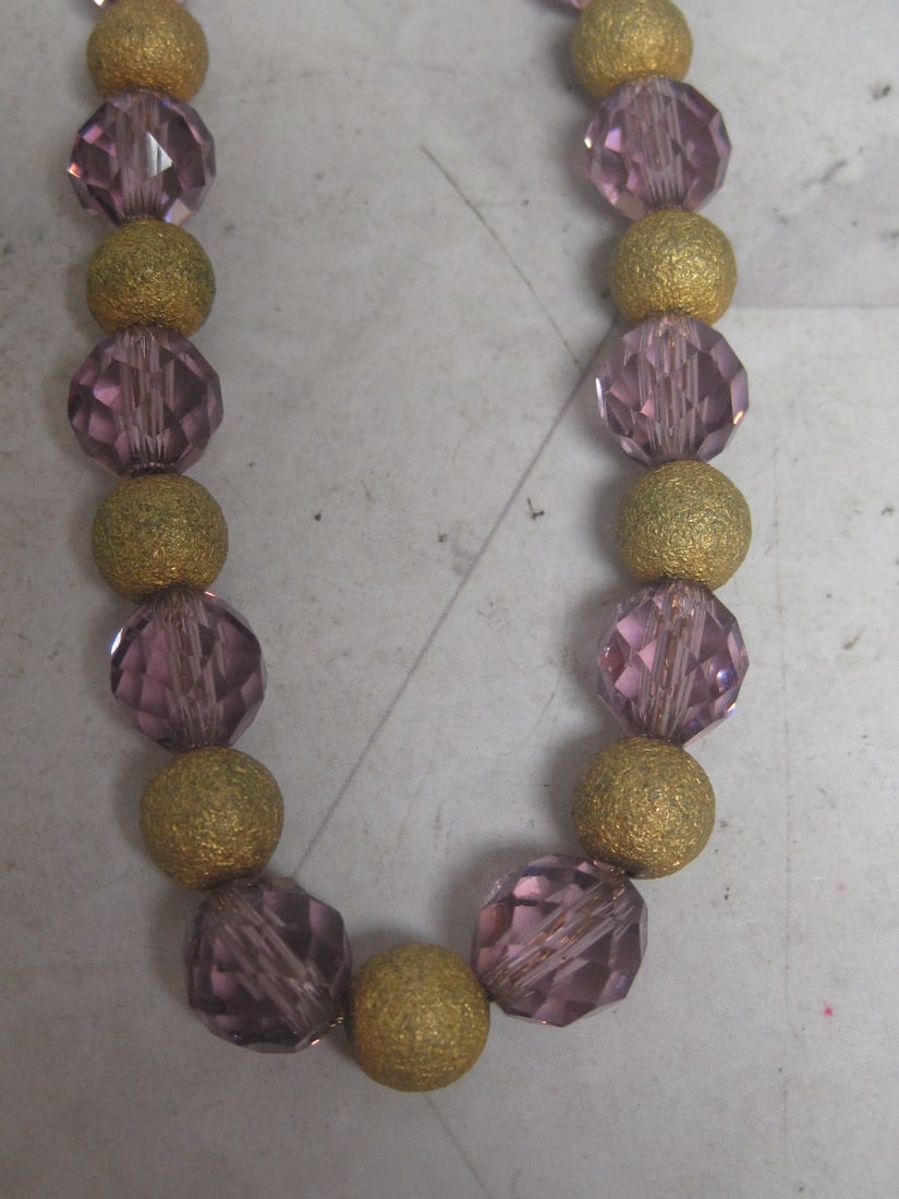 16" 1920's-1930's R.F. Simmons Necklace with Gold-filled Chain & Balls & Plum Crystal Balls - 2