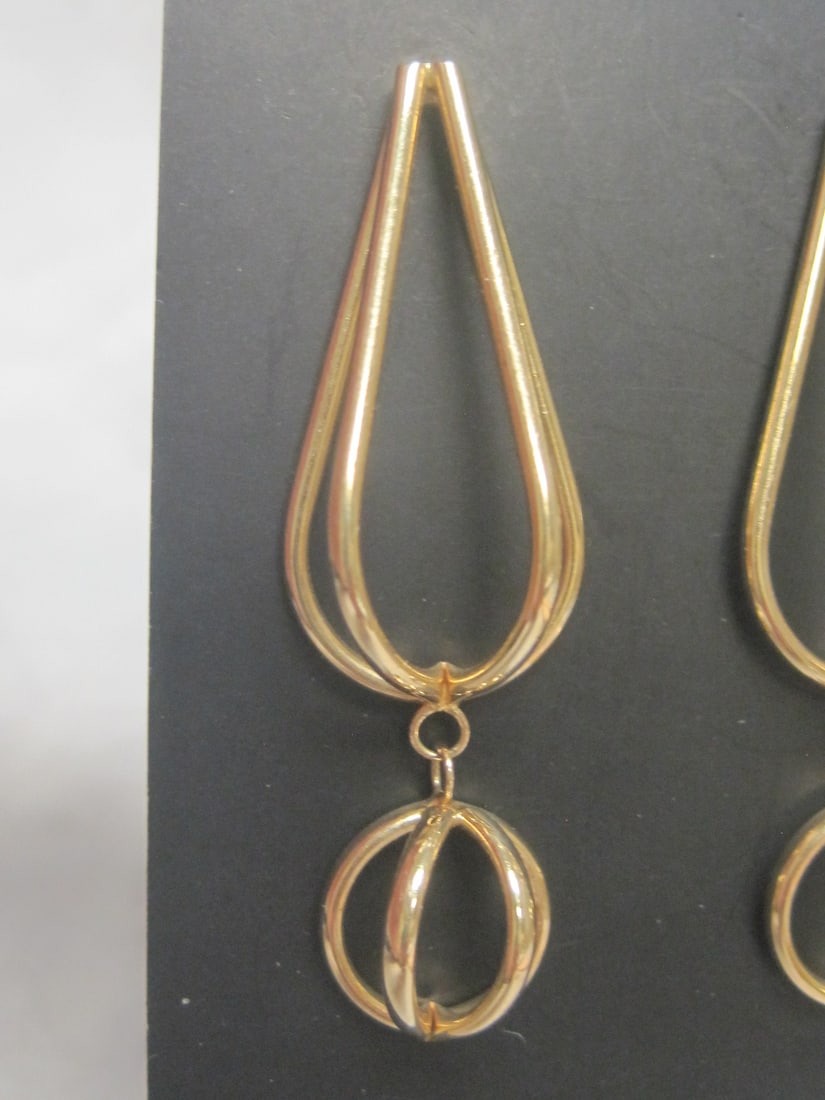 14k Gold Double Cage with Dangle Construct Pierced Earrings - 3