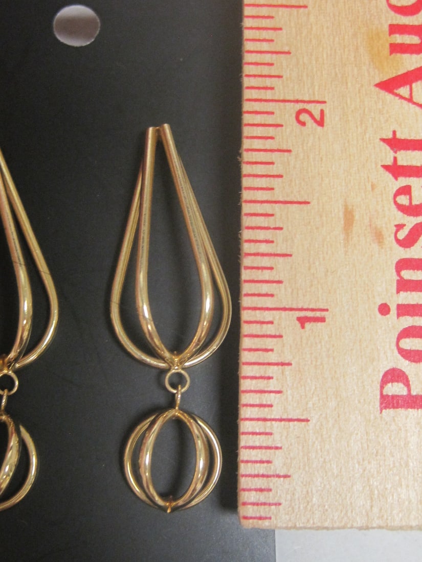 14k Gold Double Cage with Dangle Construct Pierced Earrings - 5