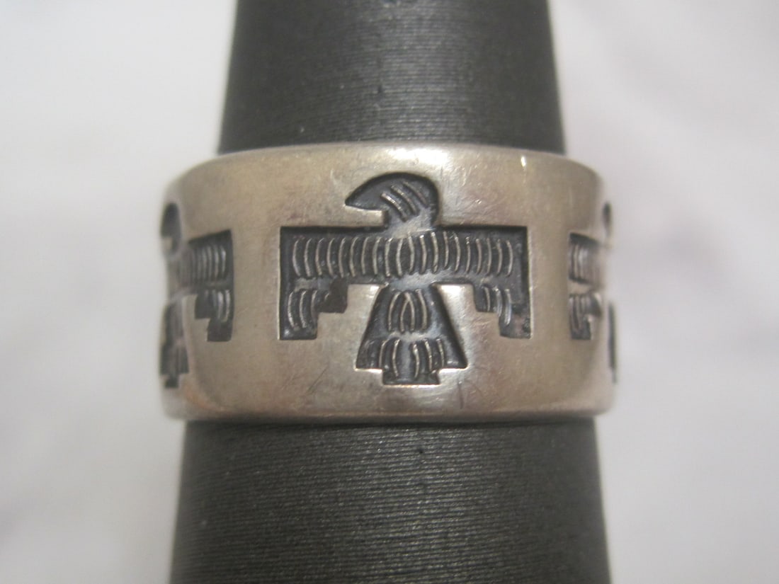 Sterling Silver Native American Phoenix Thunderbird Band Ring: Weighs 5.2 grams. Size 6.