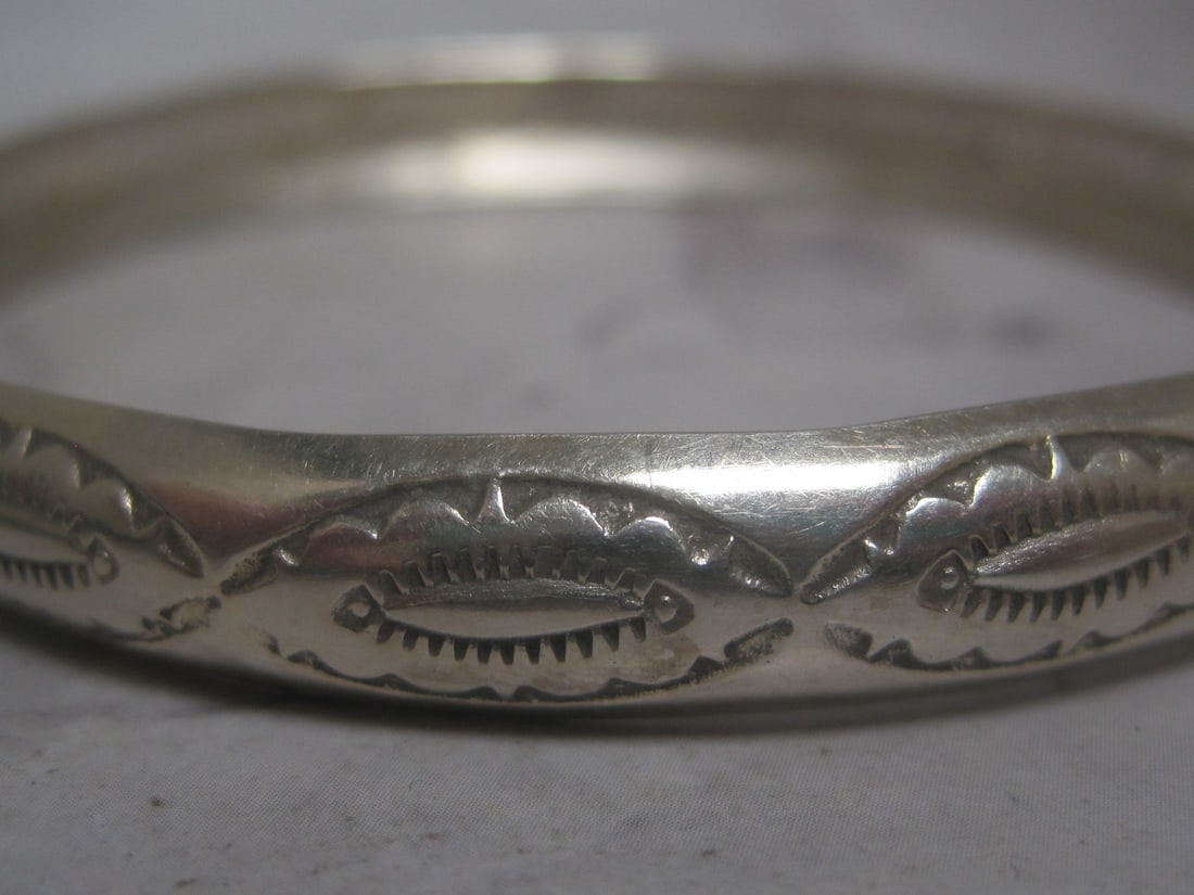 Sterling Silver Native American Etched Bangle Bracelet - 2