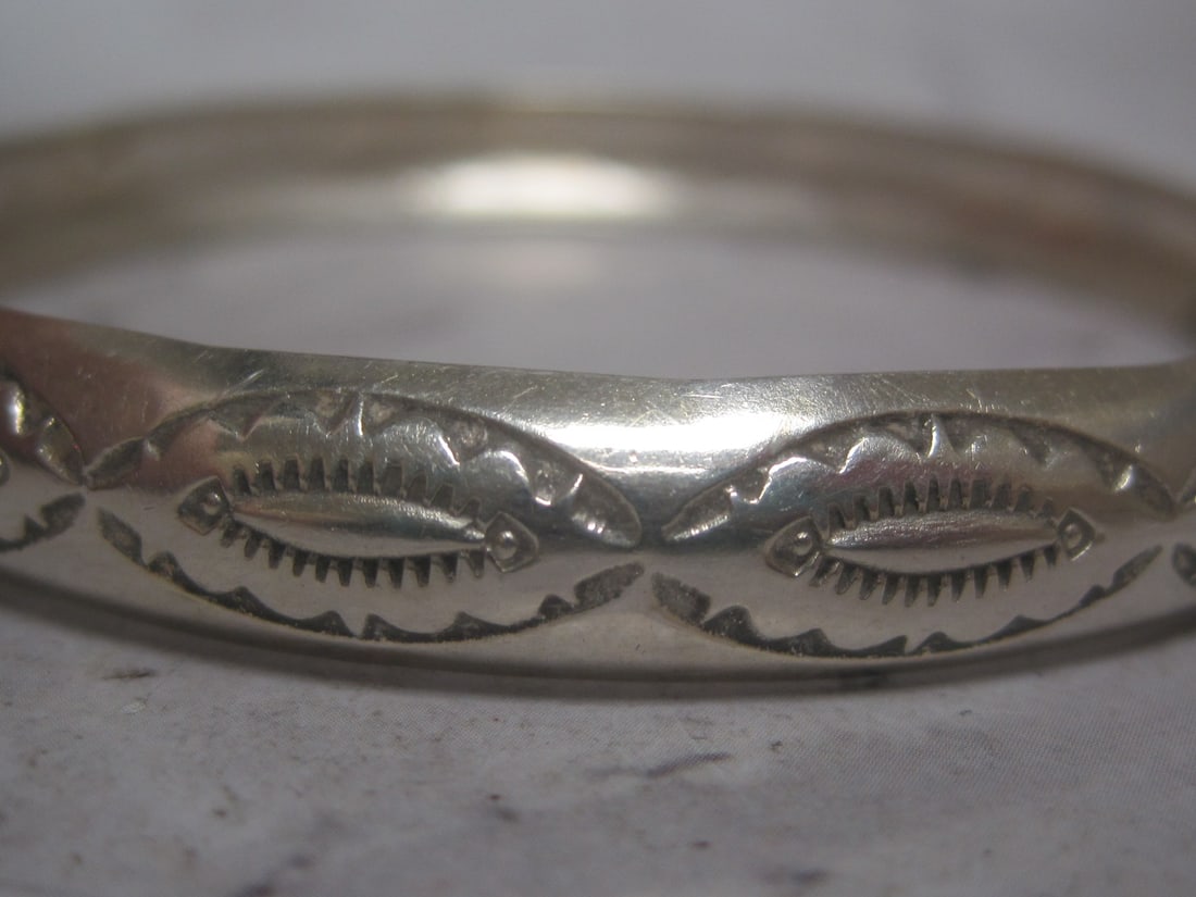 Sterling Silver Native American Etched Bangle Bracelet - 3