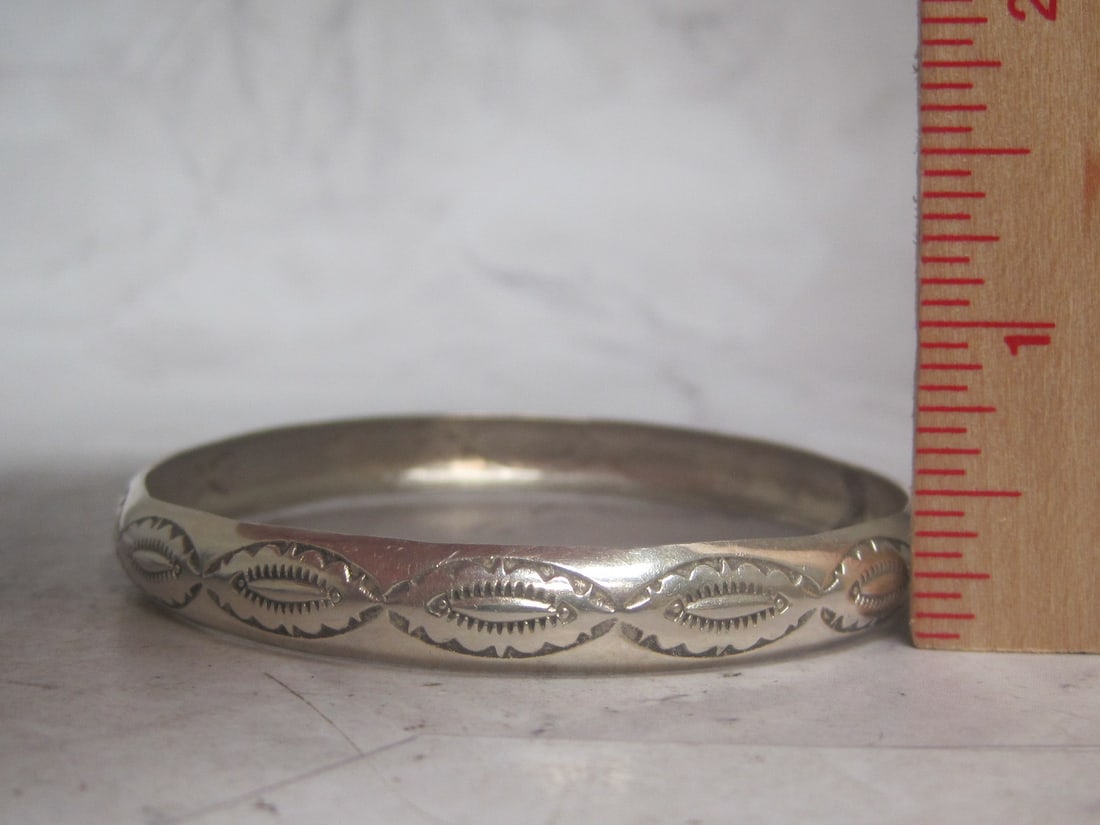 Sterling Silver Native American Etched Bangle Bracelet - 4