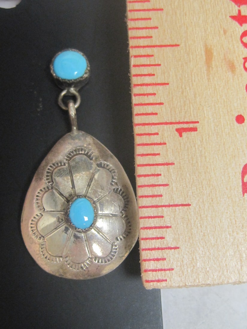 Sterling Silver Native American Turquoise Pierced Earrings - 4