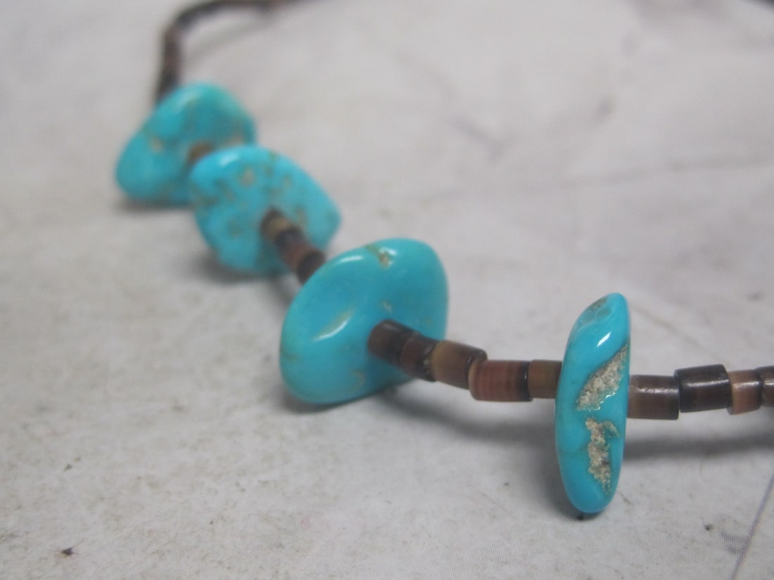 16 1/2" Native American Turquoise & Bovine Bead Necklace with Silver Hook Clasp - 2