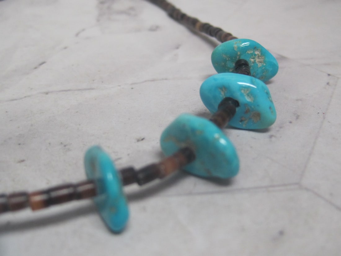 16 1/2" Native American Turquoise & Bovine Bead Necklace with Silver Hook Clasp - 3