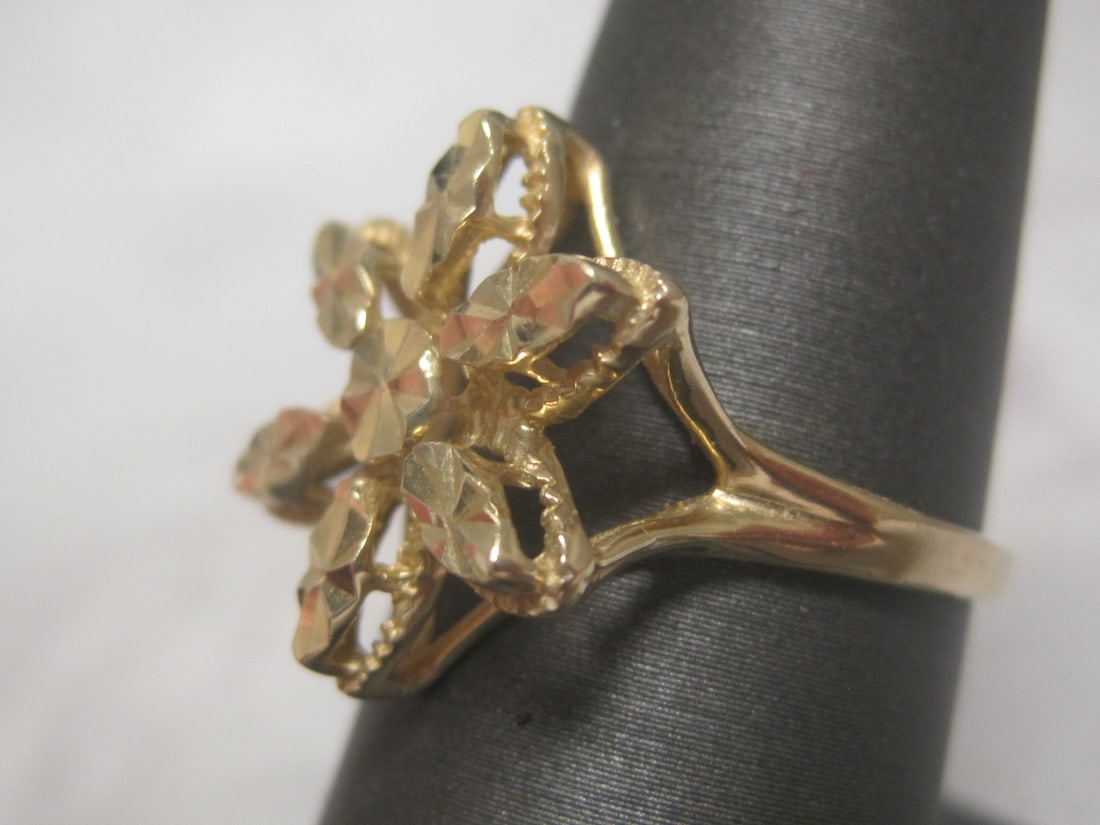 14k Gold Carved Flower Ring - 2