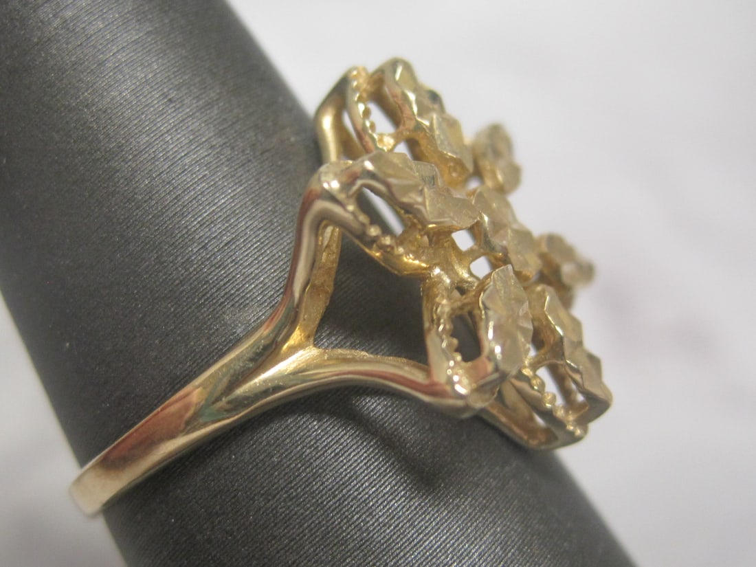 14k Gold Carved Flower Ring - 3