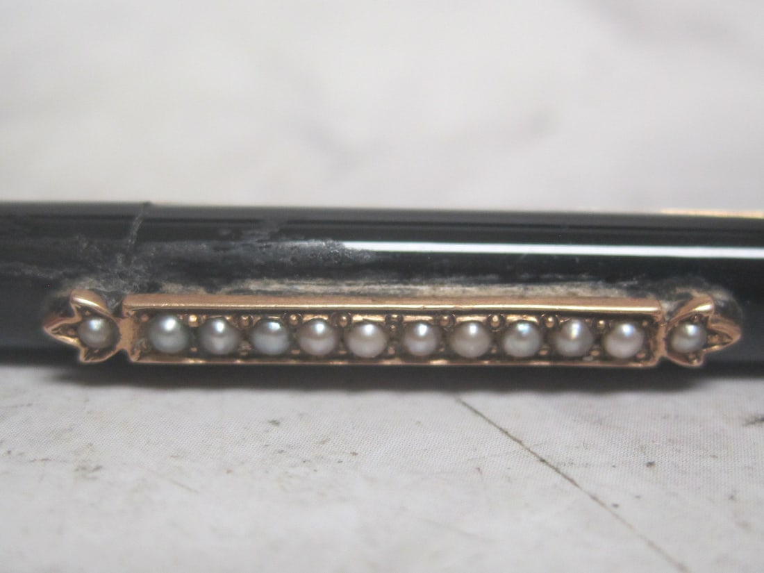 1800's Pre-Victorian Gold & Seed Bar Jet Mourning Pin - 2