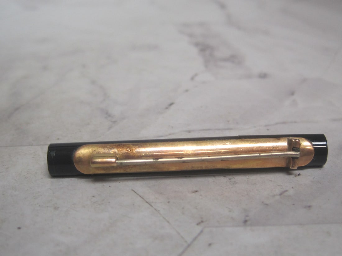1800's Pre-Victorian Gold & Seed Bar Jet Mourning Pin - 3