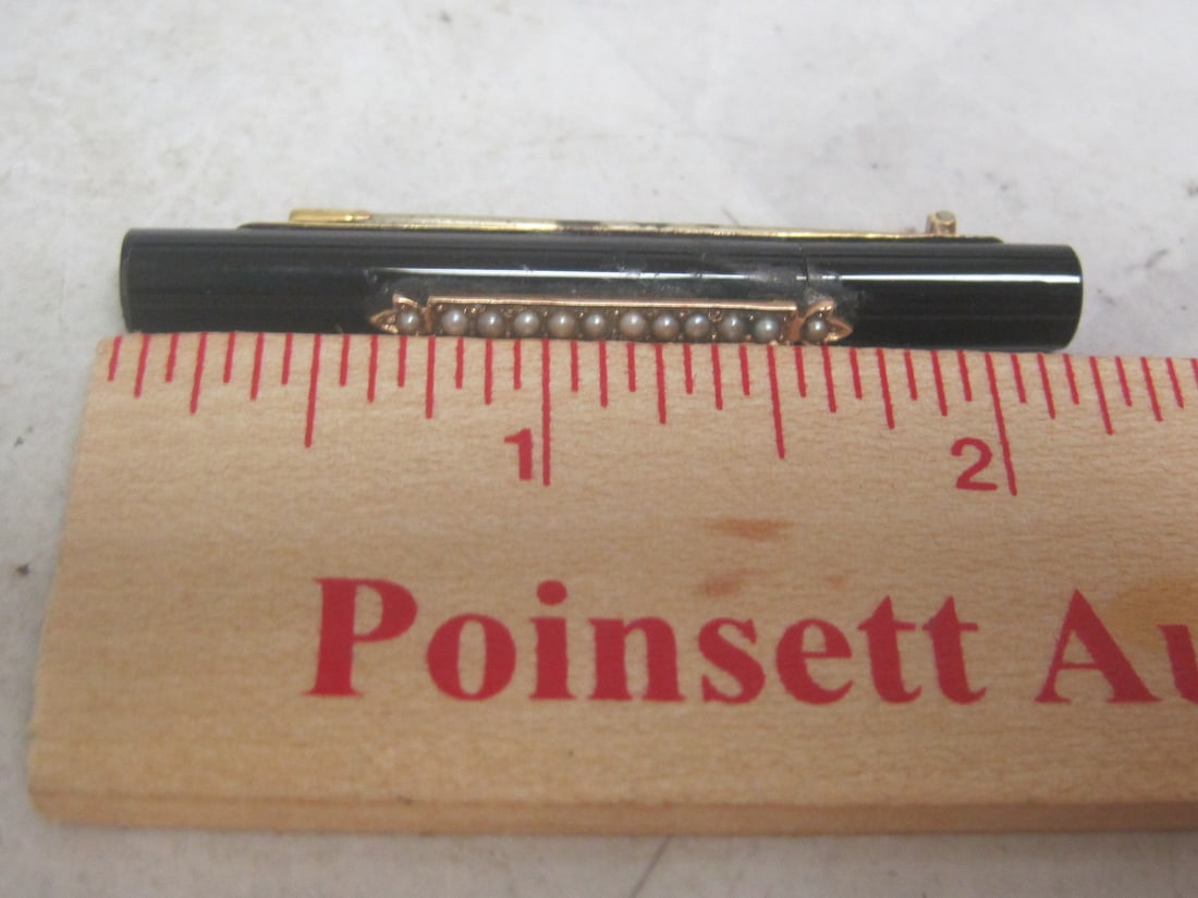 1800's Pre-Victorian Gold & Seed Bar Jet Mourning Pin - 4