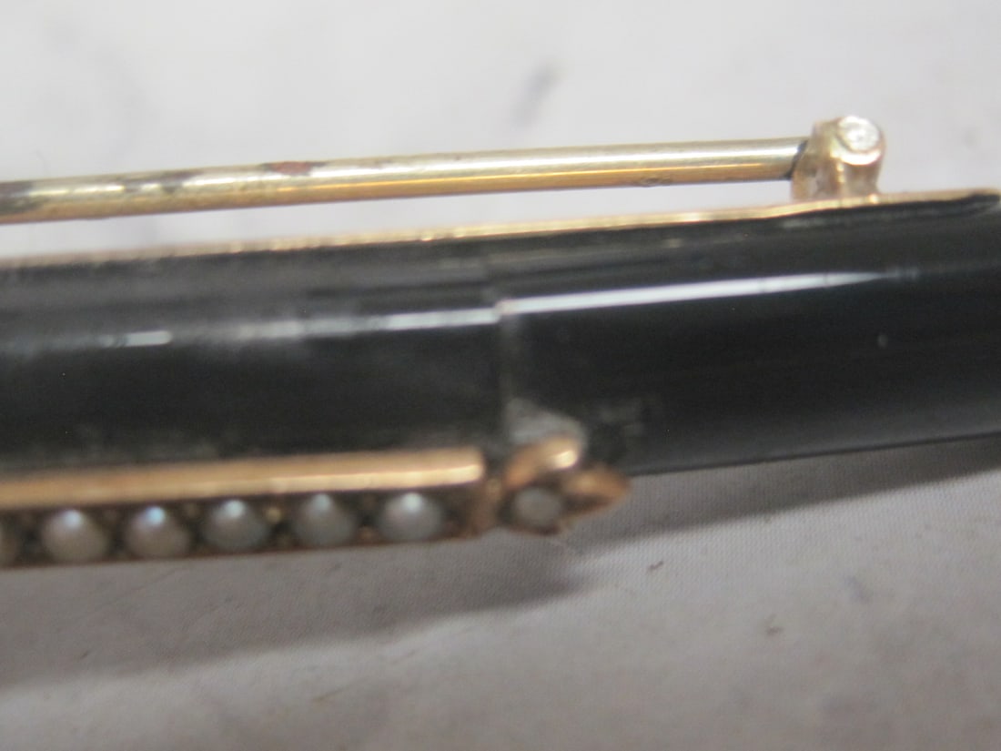 1800's Pre-Victorian Gold & Seed Bar Jet Mourning Pin - 5