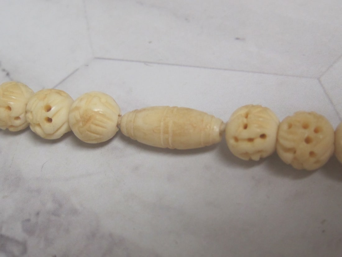 34" Pre-Ban Bone Carved Bead Necklace - 2
