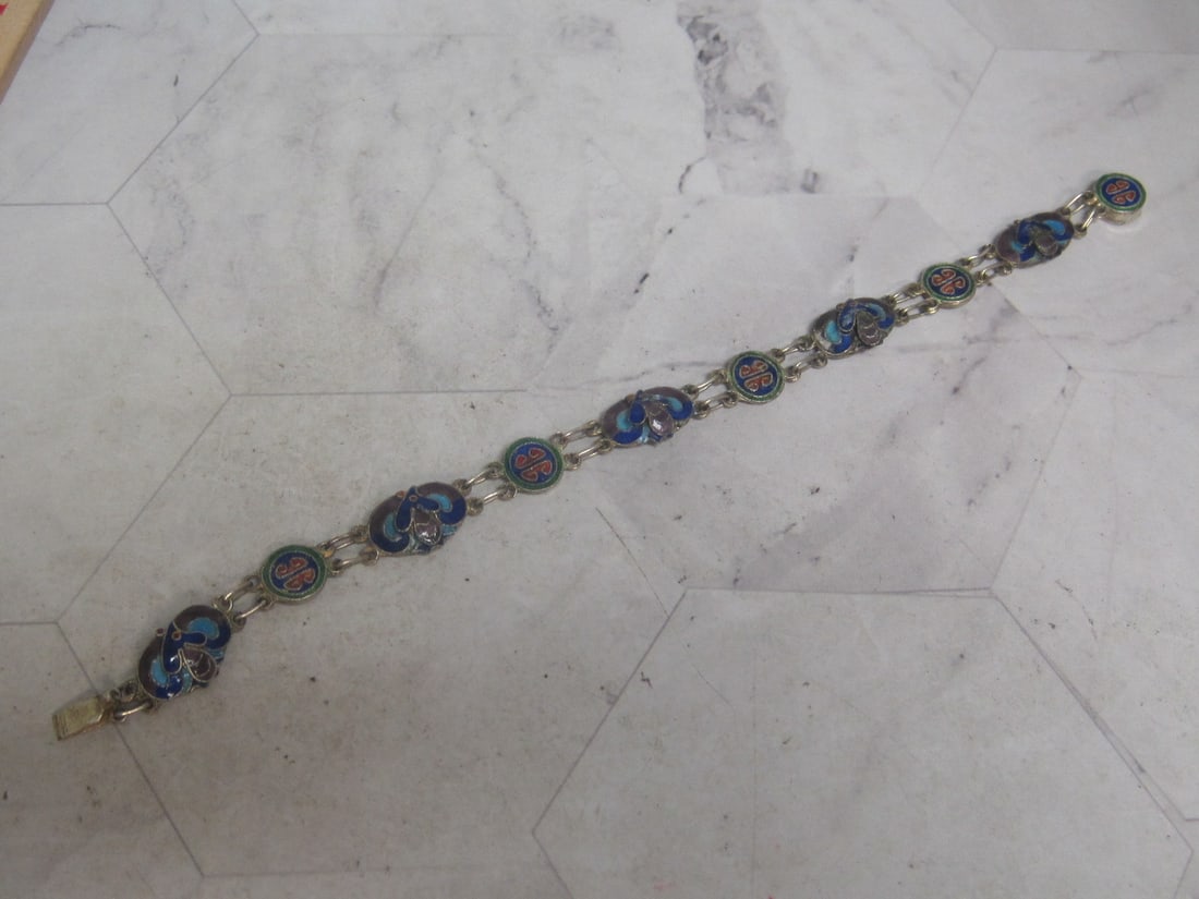 1920's-1930's Chinese Silver .900 Enamel Bracelet: Weighs 7.4 grams. No mark.
