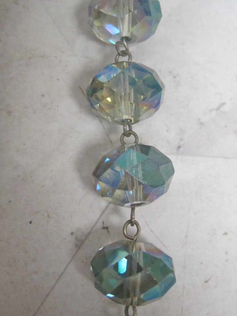21" Vintage Faceted Cut Crystal Aurora Borealis Beaded Necklace - 2