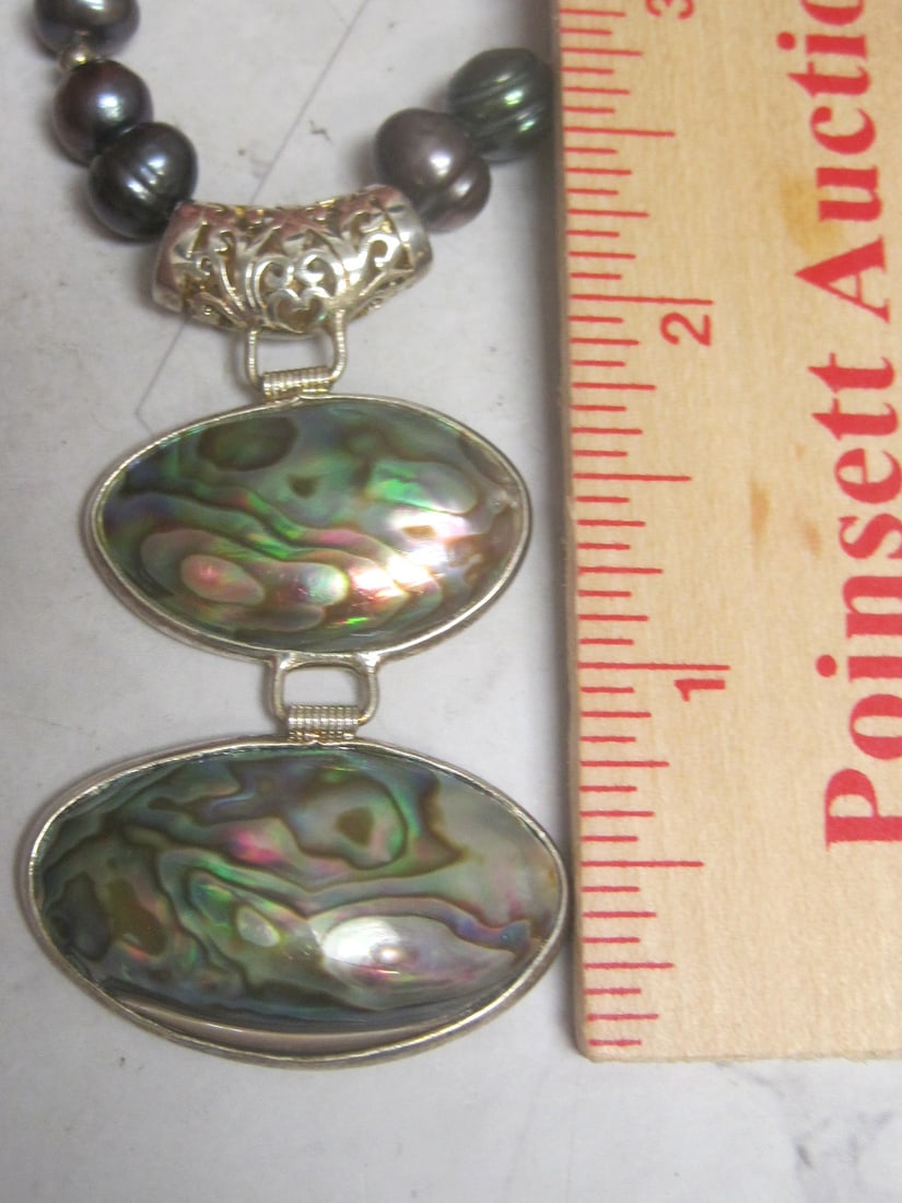 18 1/2" Baroque Tahitian Pearl Necklace with Silver Cased Double Abalone Pendant - 5