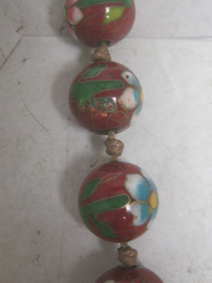 24" Vintage Cloisonne Necklace with Fancy Filigree Gold Vermeil Clasp - 2