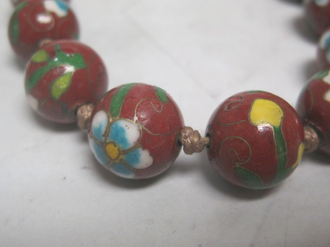 24" Vintage Cloisonne Necklace with Fancy Filigree Gold Vermeil Clasp - 3