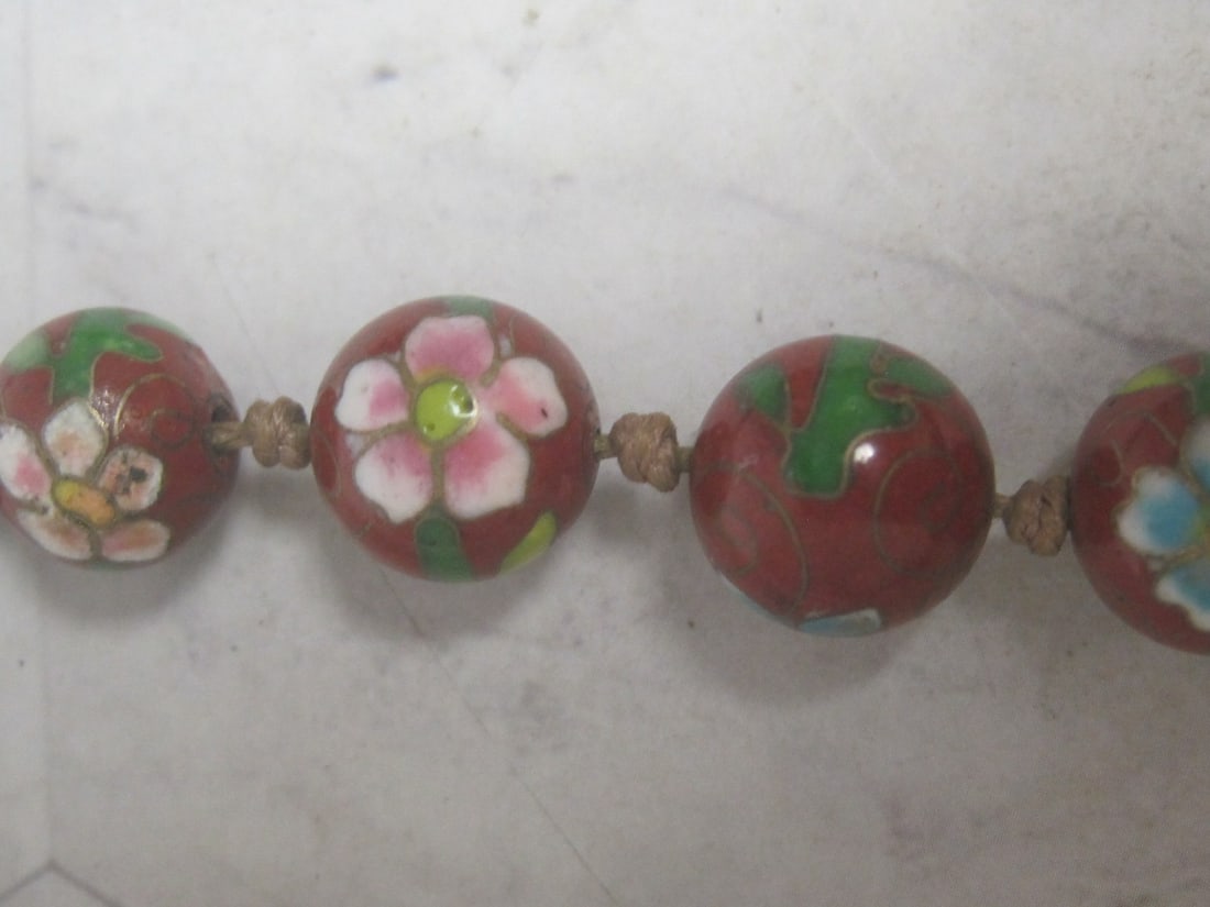 24" Vintage Cloisonne Necklace with Fancy Filigree Gold Vermeil Clasp - 4